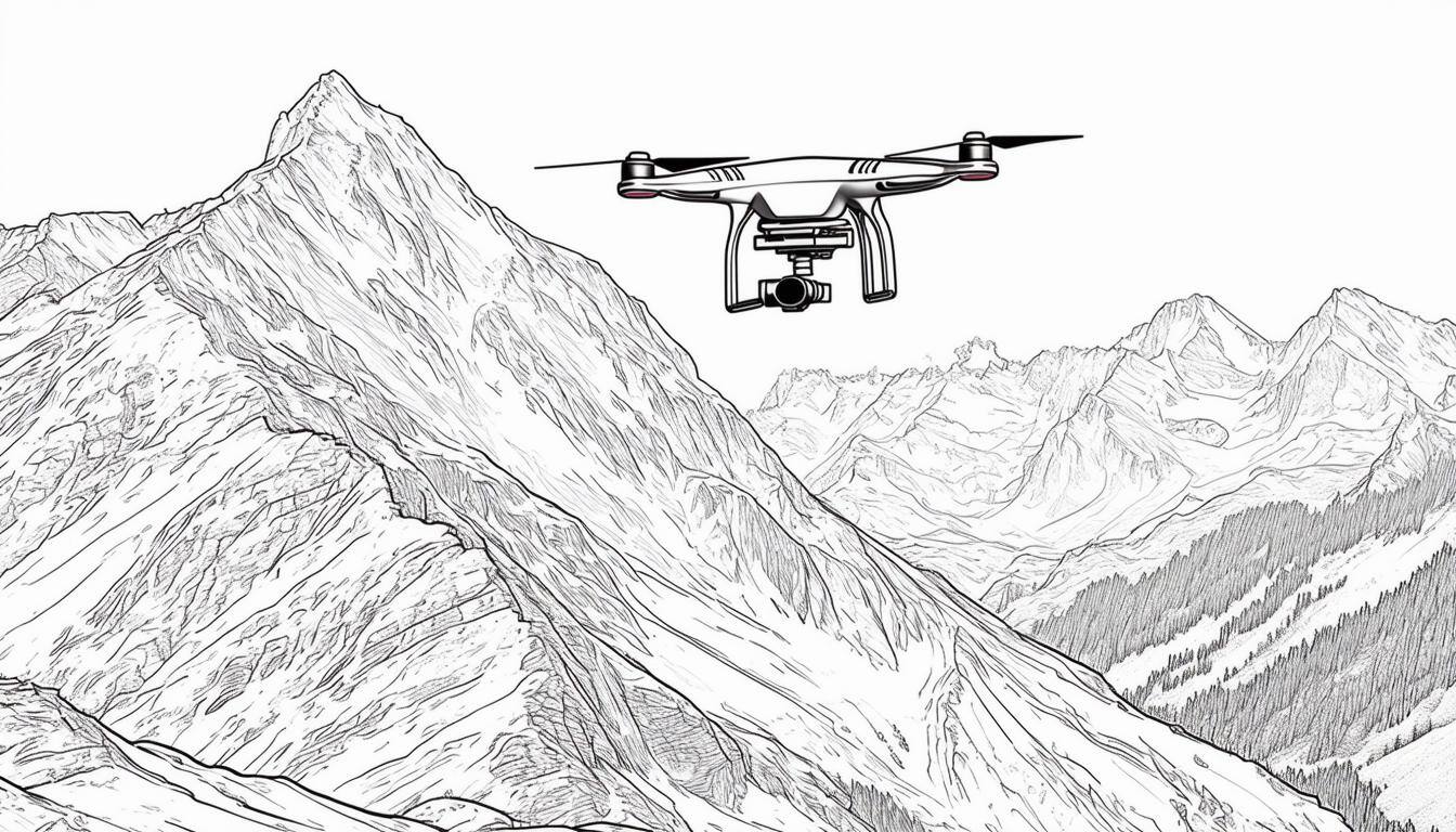 Drone flying in the mountains