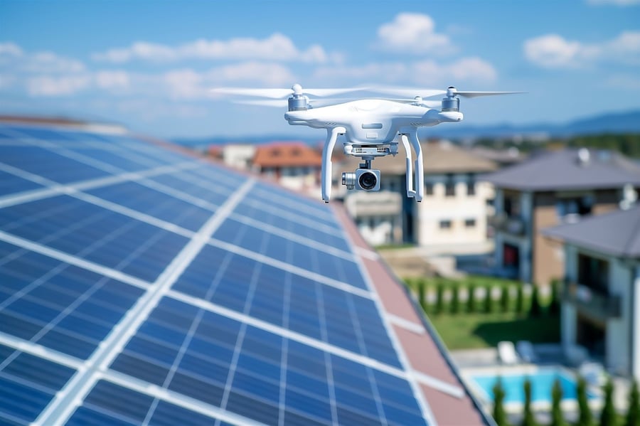 太陽光パネルの点検をするドローン