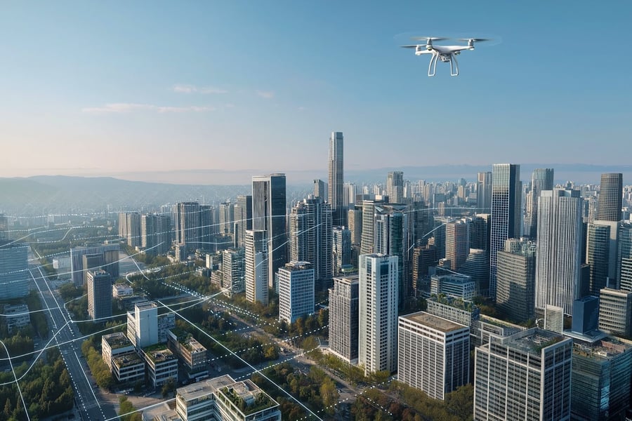 インフラ点検のために上空を飛行するドローン